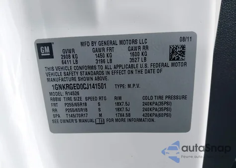 2012 Chevrolet Traverse 1Lt z USA, uszkodzony, nr VIN 1GNKRGED0CJ141501